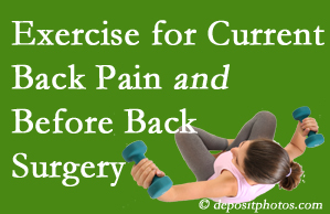 Carrolltown exercise benefits patients with non-specific back pain and pre-back surgery patients though it’s not often prescribed as much as opioids.